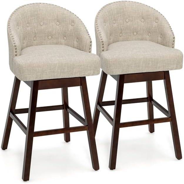 Chaise de Bar Pivotante Lot de 2, Tabouret de Bar Rembourré en Éponge, pour Ilot Central (Beige) - Image 1