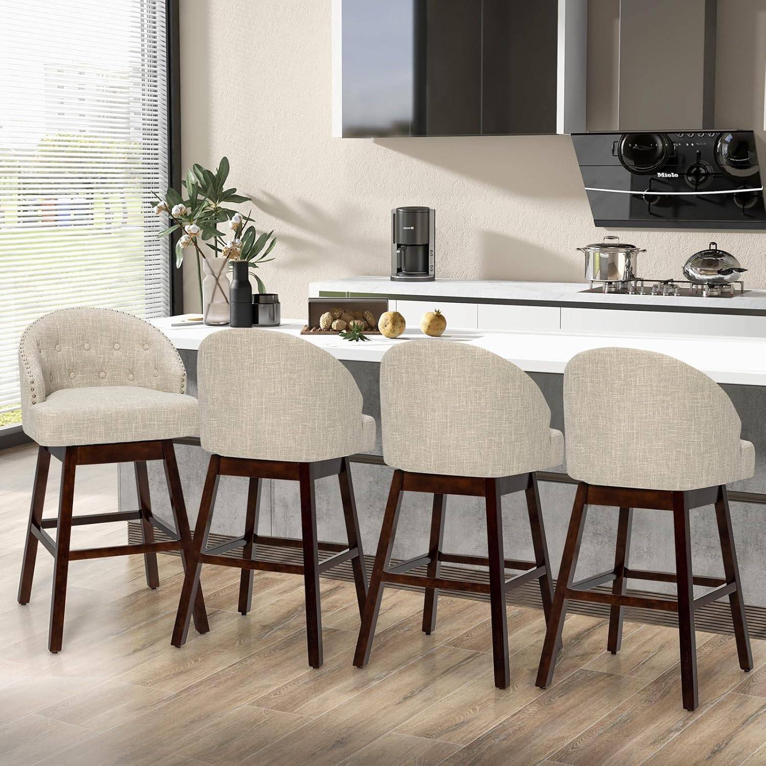 Chaise de Bar Pivotante Lot de 2, Tabouret de Bar Rembourré en Éponge, pour Ilot Central (Beige) - Image 6