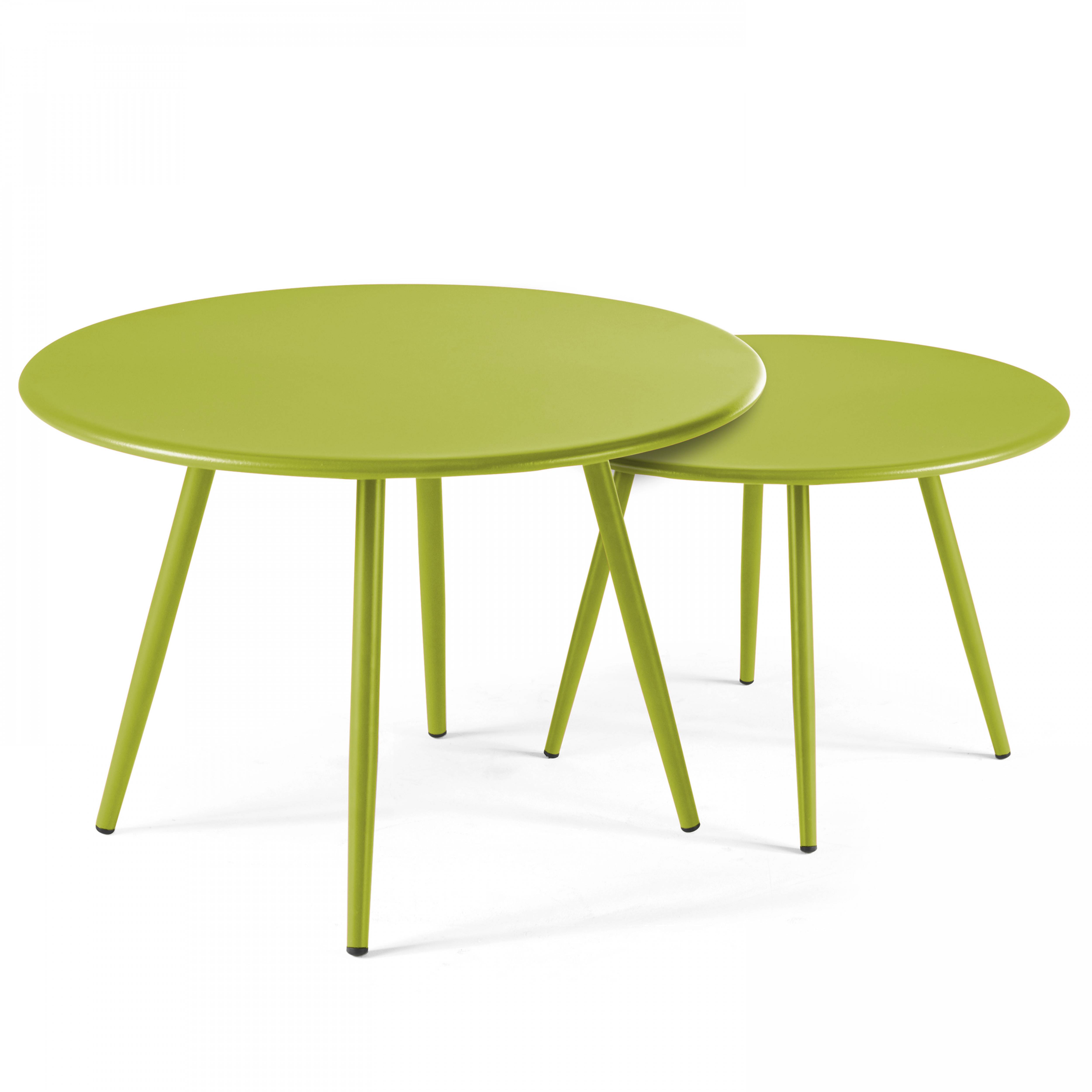 Oviala - Lot de 2 tables basses de jardin en acier vert Palavas - Oviala - Imagen 1