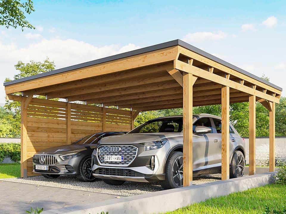 Direct Abris - Carport Bois CASTELLANE 558X555 Panneau Latéral Intégré - Toiture en Bois + Feutre Bitumeux - Abri 2Voiture - Imagen 1