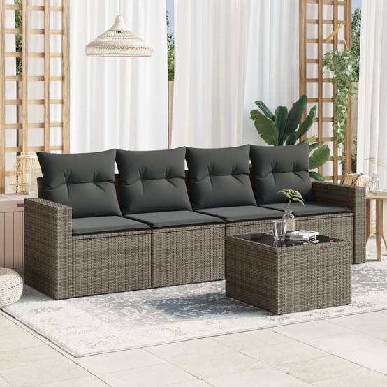 Salon de Jardin Bas 4 Places avec Rangement Intégré en Résine Tressée Grise et Table Basse Verre – ComfortXL Outdoor Living - Image 1