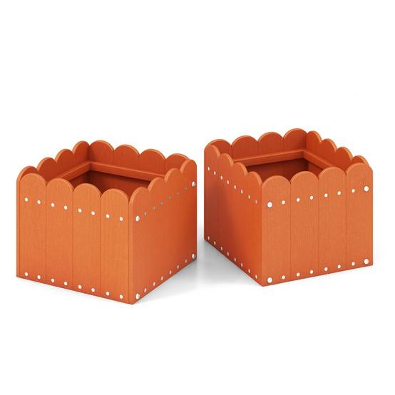 Helloshop26 - Lot de 2 jardinière carrées en HDPE résistant aux intempéries lit de jardin surélevé avec trous de drainage 32 x 30 x 25 cm orange - Imagen 1