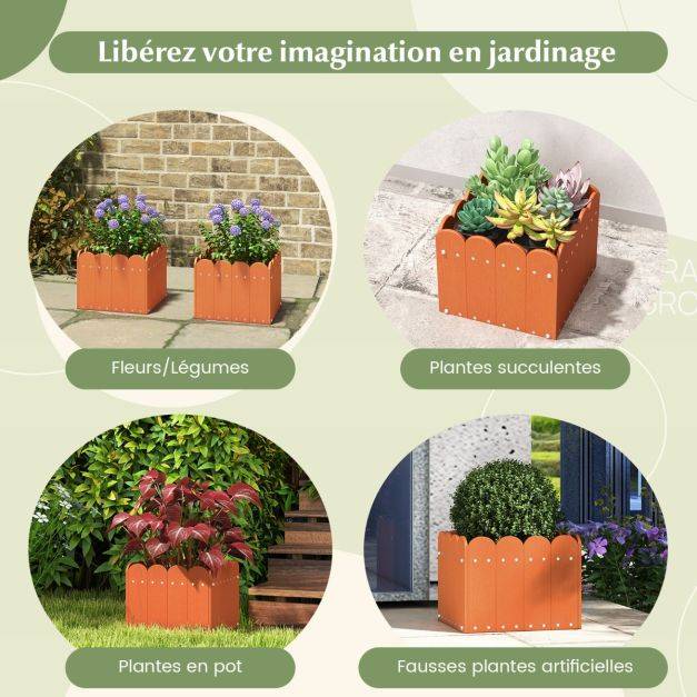 Helloshop26 - Lot de 2 jardinière carrées en HDPE résistant aux intempéries lit de jardin surélevé avec trous de drainage 32 x 30 x 25 cm orange - Imagen 3
