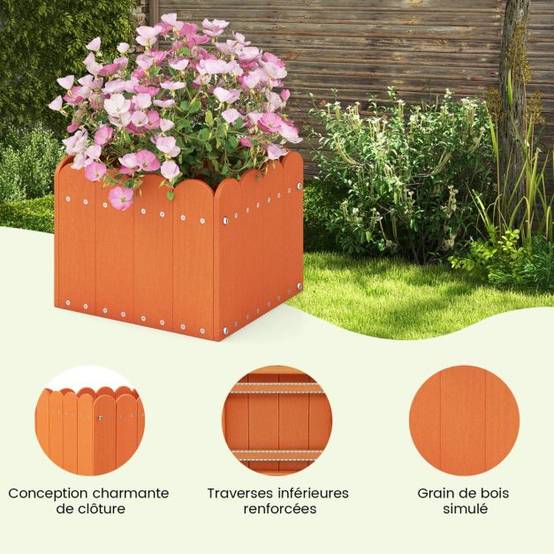 Helloshop26 - Lot de 2 jardinière carrées en HDPE résistant aux intempéries lit de jardin surélevé avec trous de drainage 32 x 30 x 25 cm orange - Imagen 2