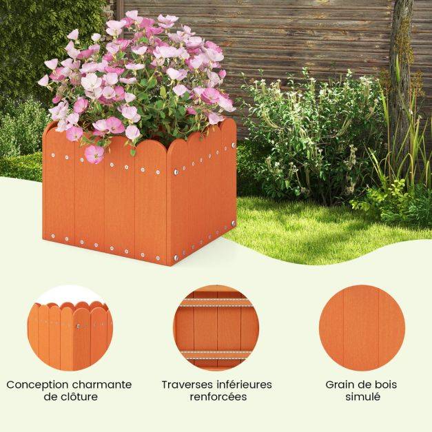 Helloshop26 - Lot de 2 jardinière carrées en HDPE résistant aux intempéries lit de jardin surélevé avec trous de drainage 32 x 30 x 25 cm orange - Imagen 2