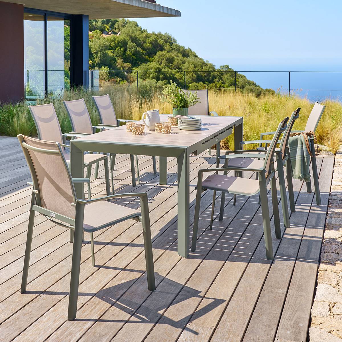Hesperide - Table de jardin 8 places extensible Evasion beige lin/laurier - Hespéride - Image 1