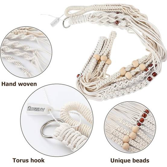 Lot de 2 cintres plantes suspendues - Perles bois - 4 crochets inclus - Décoration intérieur - Image 4