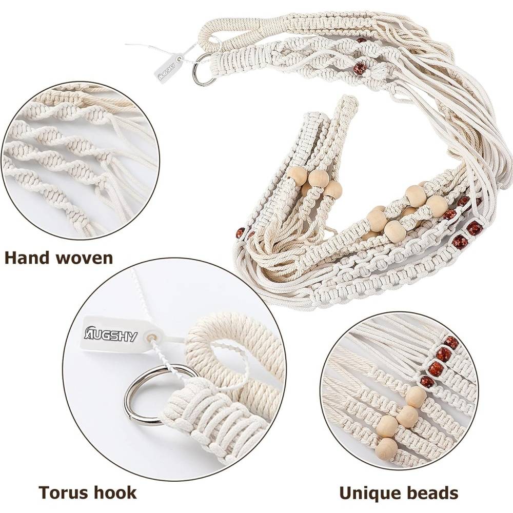 Lot de 2 cintres plantes suspendues - Perles bois - 4 crochets inclus - Décoration intérieur - Image 4