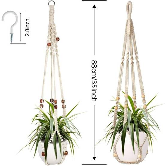 Lot de 2 cintres plantes suspendues - Perles bois - 4 crochets inclus - Décoration intérieur - Image 2