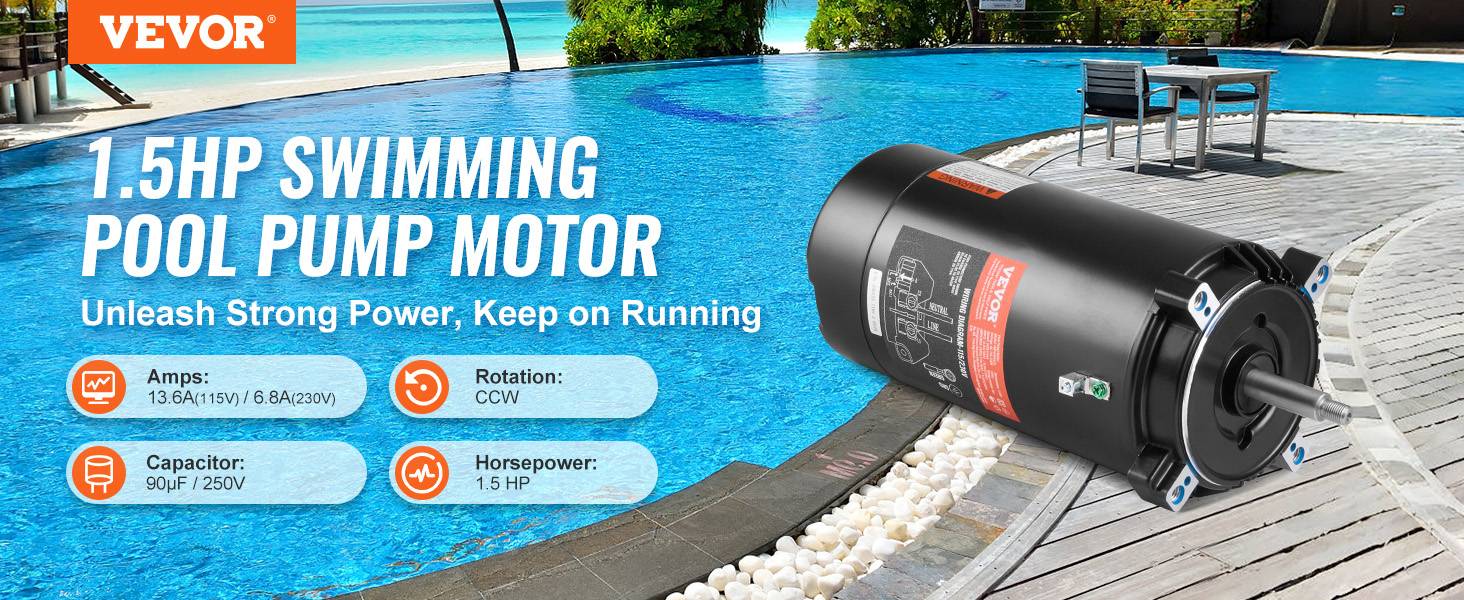 Vevor - VEVOR Moteur pompe piscine 1,5 CV 56J 115/230 V 3450 tr/min condensateur 90 μF/250 V rotation CCW remplacement moteur - Image 9