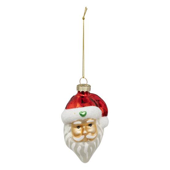 Déco de Sapin Tête de Père Noël en verre