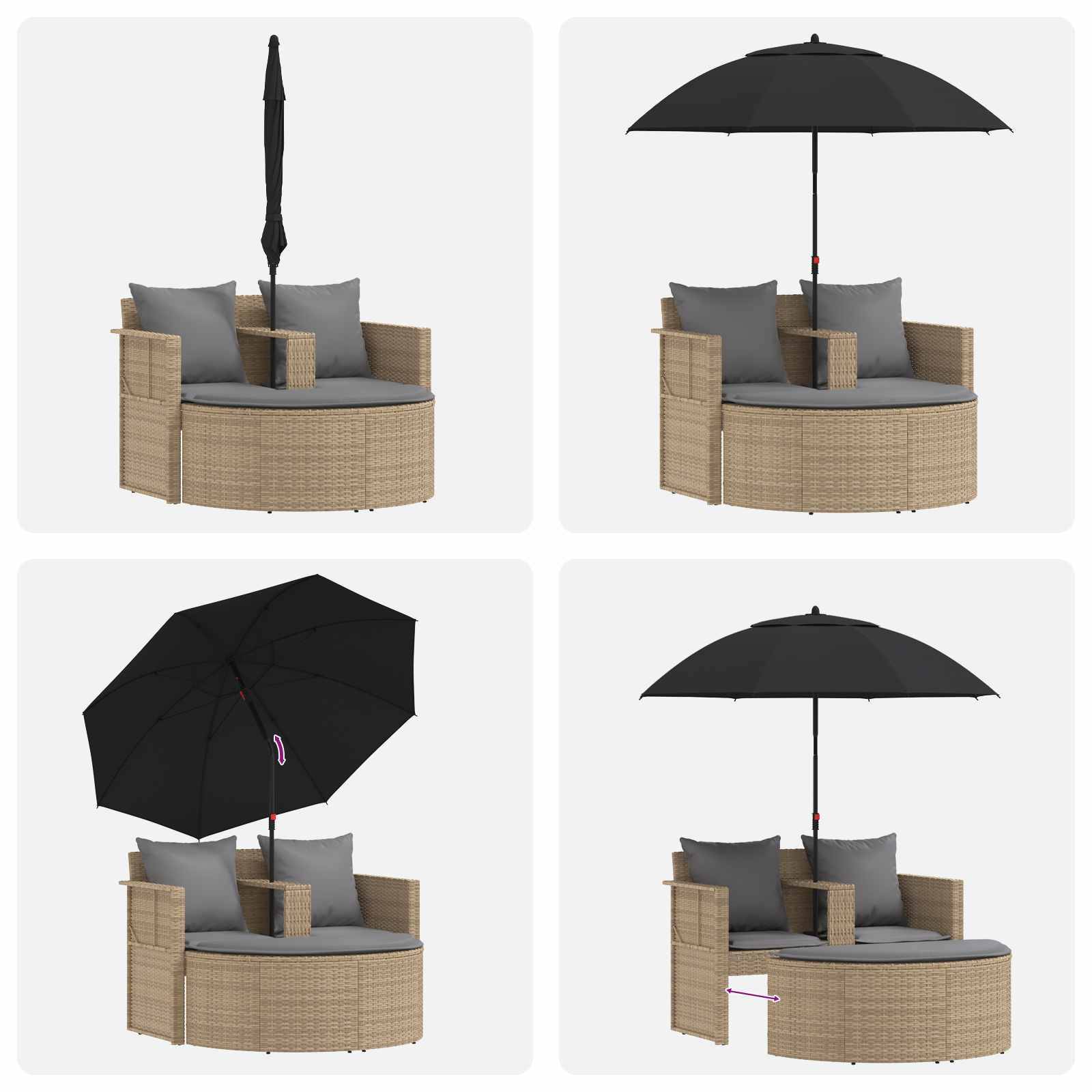 ComfortXL - Canapé de jardin polyrotin pour extérieur parasol inclinable beige et gris - ComfortXL Outdoor Living - Image 4