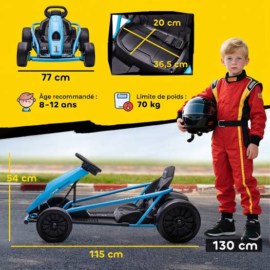 Sans Marque - Kart Électrique Enfants 24V Go Kart Mode Drift 8-12 ans Bleu - Image 5