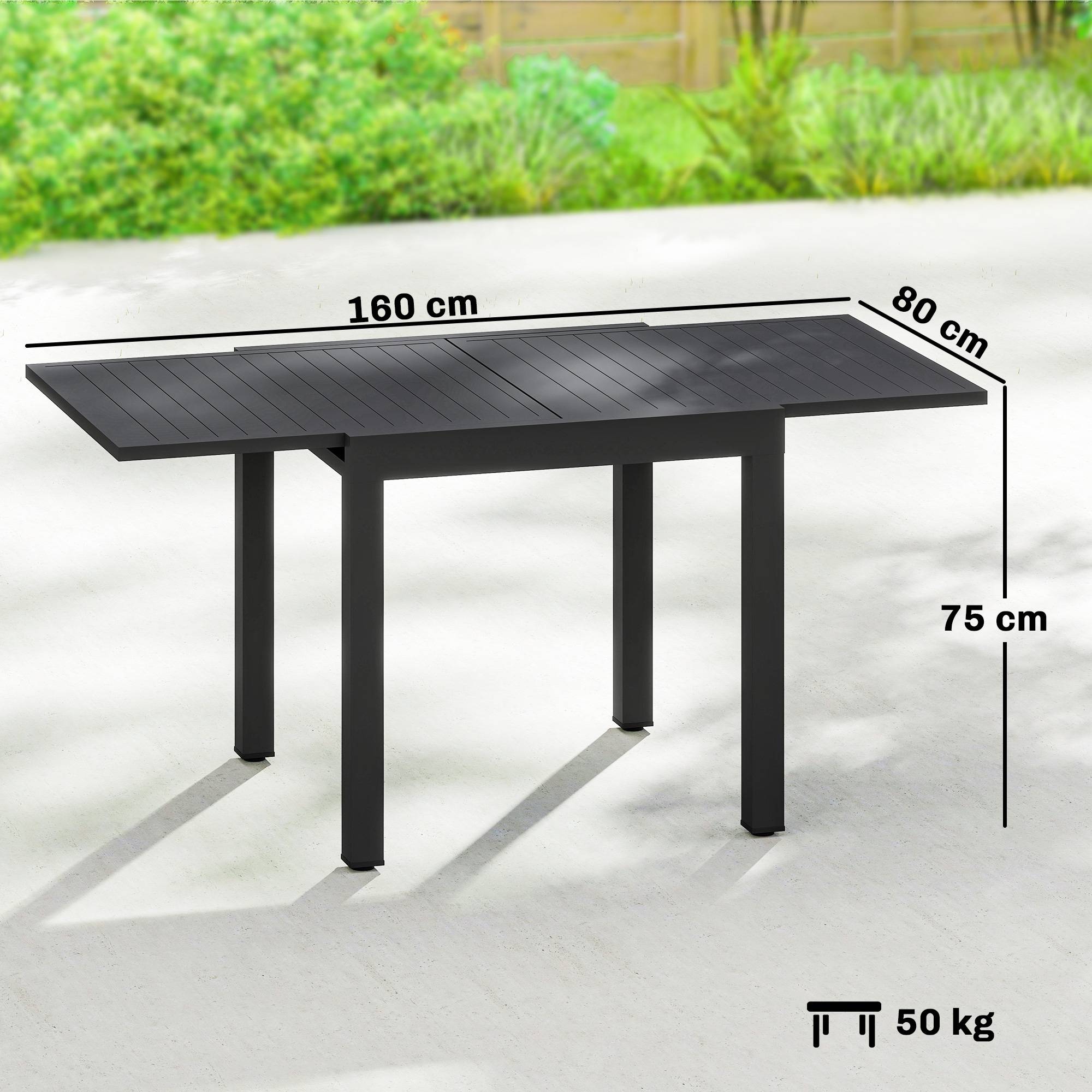 Table de jardin extensible aluminium 160 x 80 x 75 cm - PANGIVO - Image 5