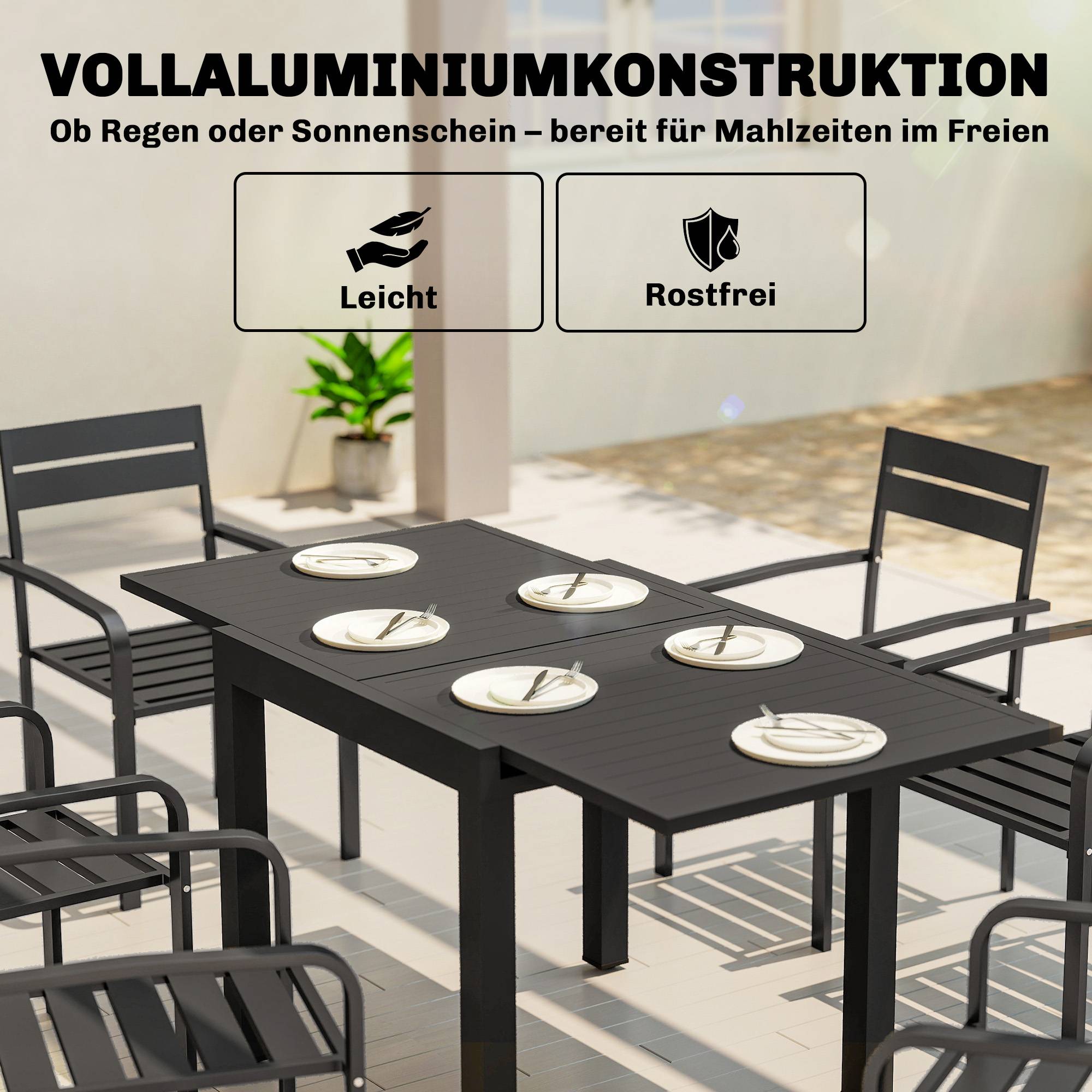 Table de jardin extensible aluminium 160 x 80 x 75 cm - PANGIVO - Image 7
