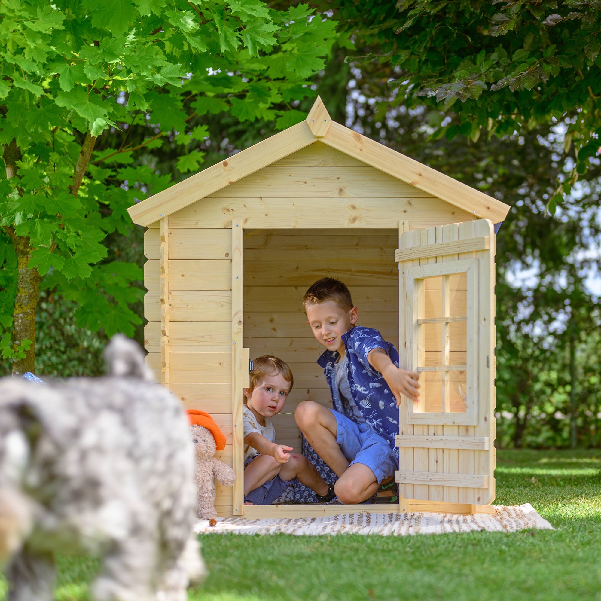 Timbela - Maison en bois pour enfants 111x114xH121 cm / 0.9 m² avec Toit rouge - Maison de jeux pour l'extérieur - 13 mm d’épaisseur - Timbela M570R-1 - Image 5