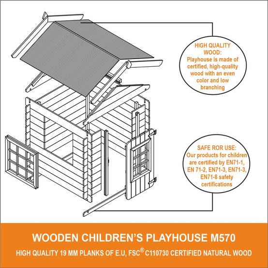 Timbela - Maison en bois pour enfants 111x114xH121 cm / 0.9 m² avec Toit rouge - Maison de jeux pour l'extérieur - 13 mm d’épaisseur - Timbela M570R-1 - Image 8