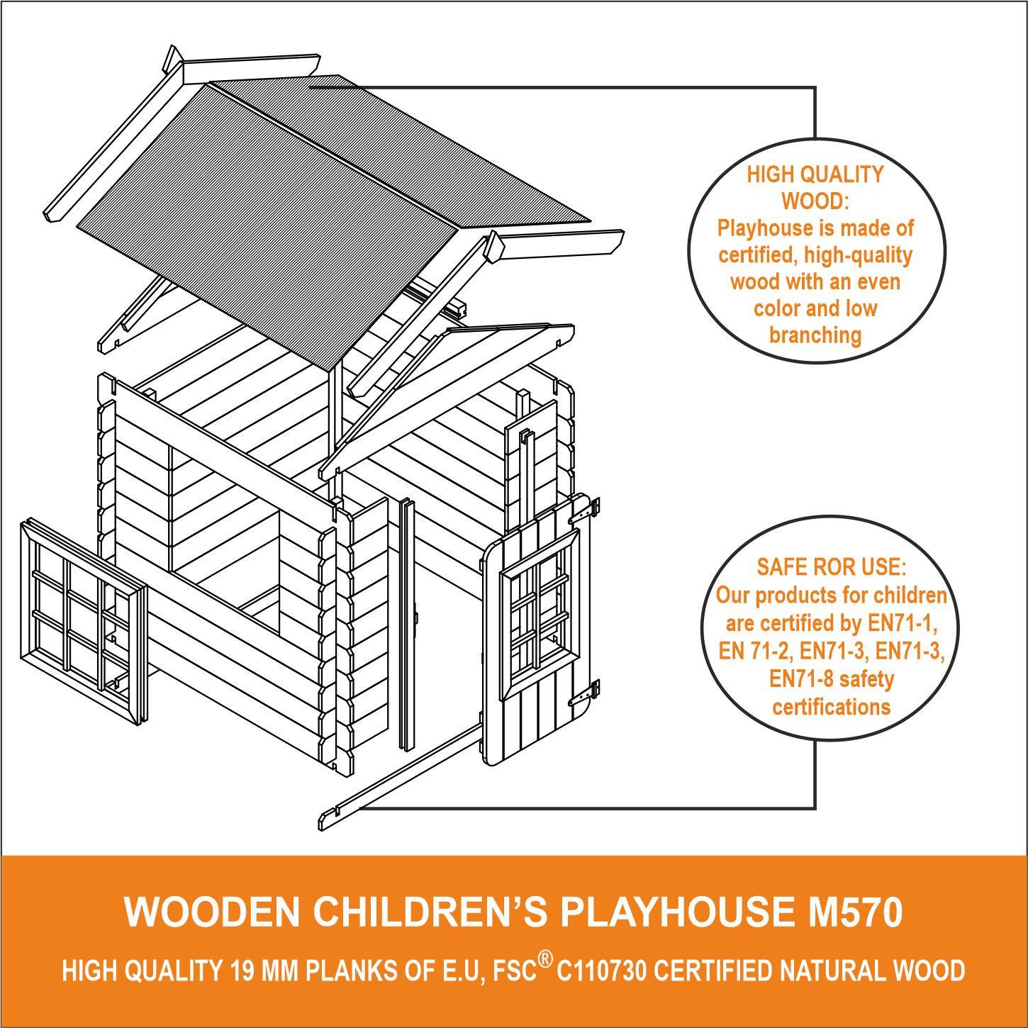 Timbela - Maison en bois pour enfants 111x114xH121 cm / 0.9 m² avec Toit rouge - Maison de jeux pour l'extérieur - 13 mm d’épaisseur - Timbela M570R-1 - Image 8