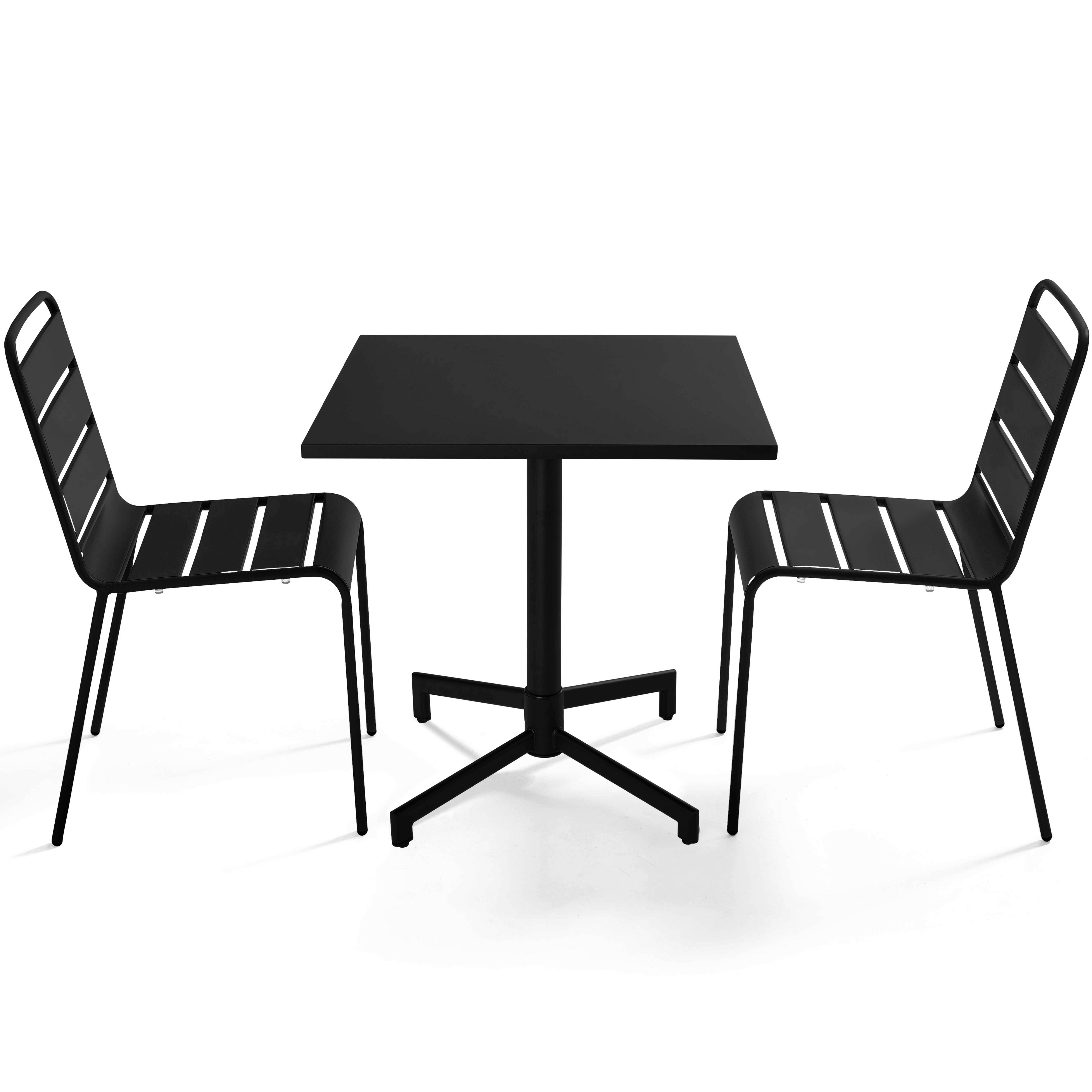 Oviala - Ensemble table 70 cm et 2 chaises de jardin en métal noir Palavas - Oviala