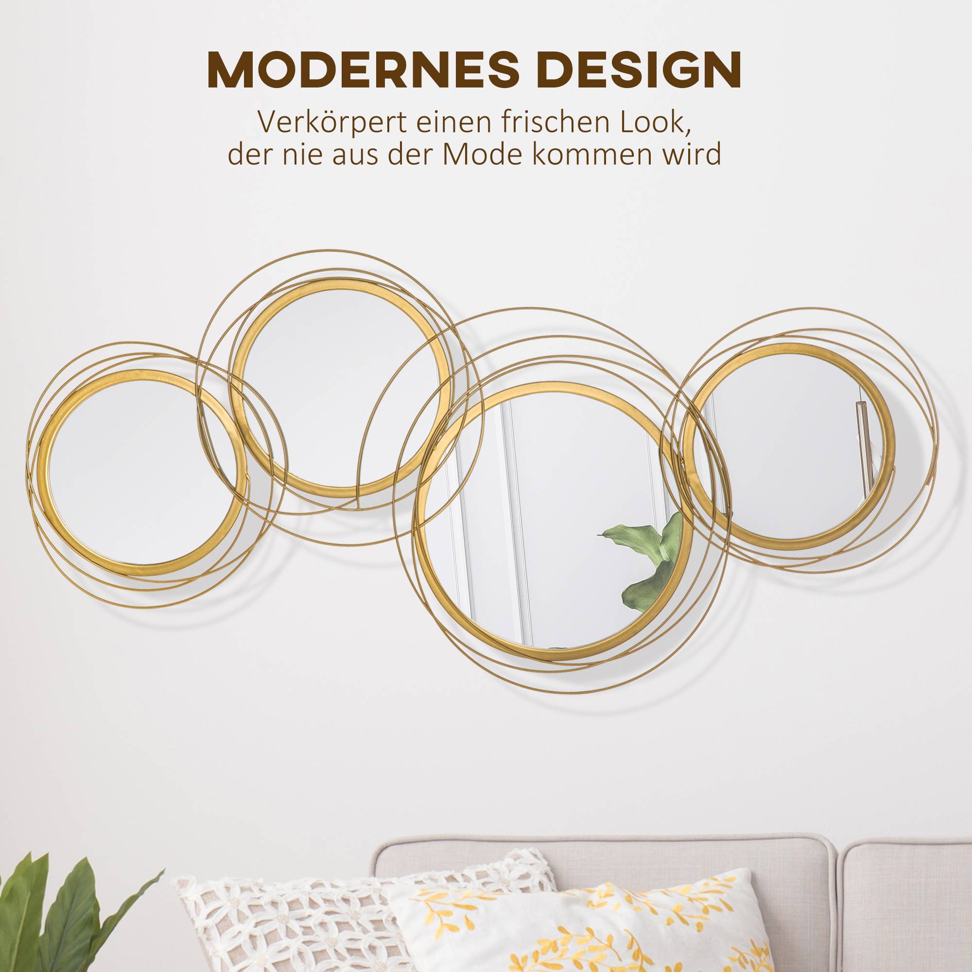 Miroir mural 4 ronds métal décoration salon chambre design élégant 107x56cm doré - ComfortXL Outdoor Living - Image 4