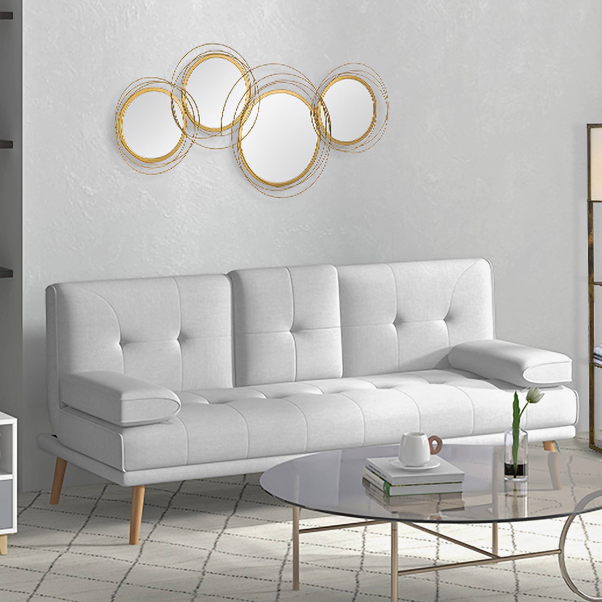 Miroir mural 4 ronds métal décoration salon chambre design élégant 107x56cm doré - ComfortXL Outdoor Living - Image 8