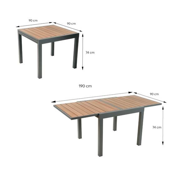 Table de jardin extensible 180 cm en aluminium et bois d'eucalyptus NIDO - Image 3