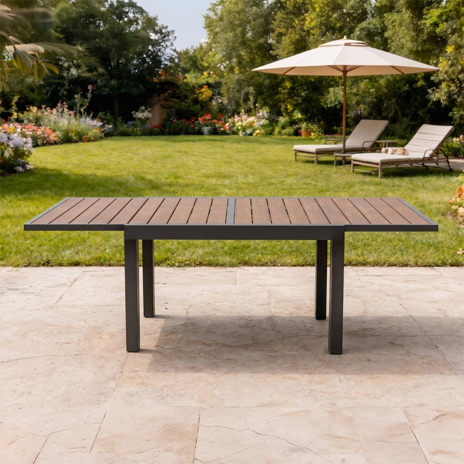 Table de jardin extensible 180 cm en aluminium et bois d'eucalyptus NIDO - Image 5