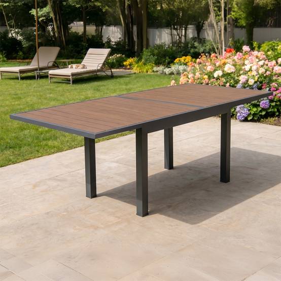 Table de jardin extensible 180 cm en aluminium et bois d'eucalyptus NIDO - Image 2