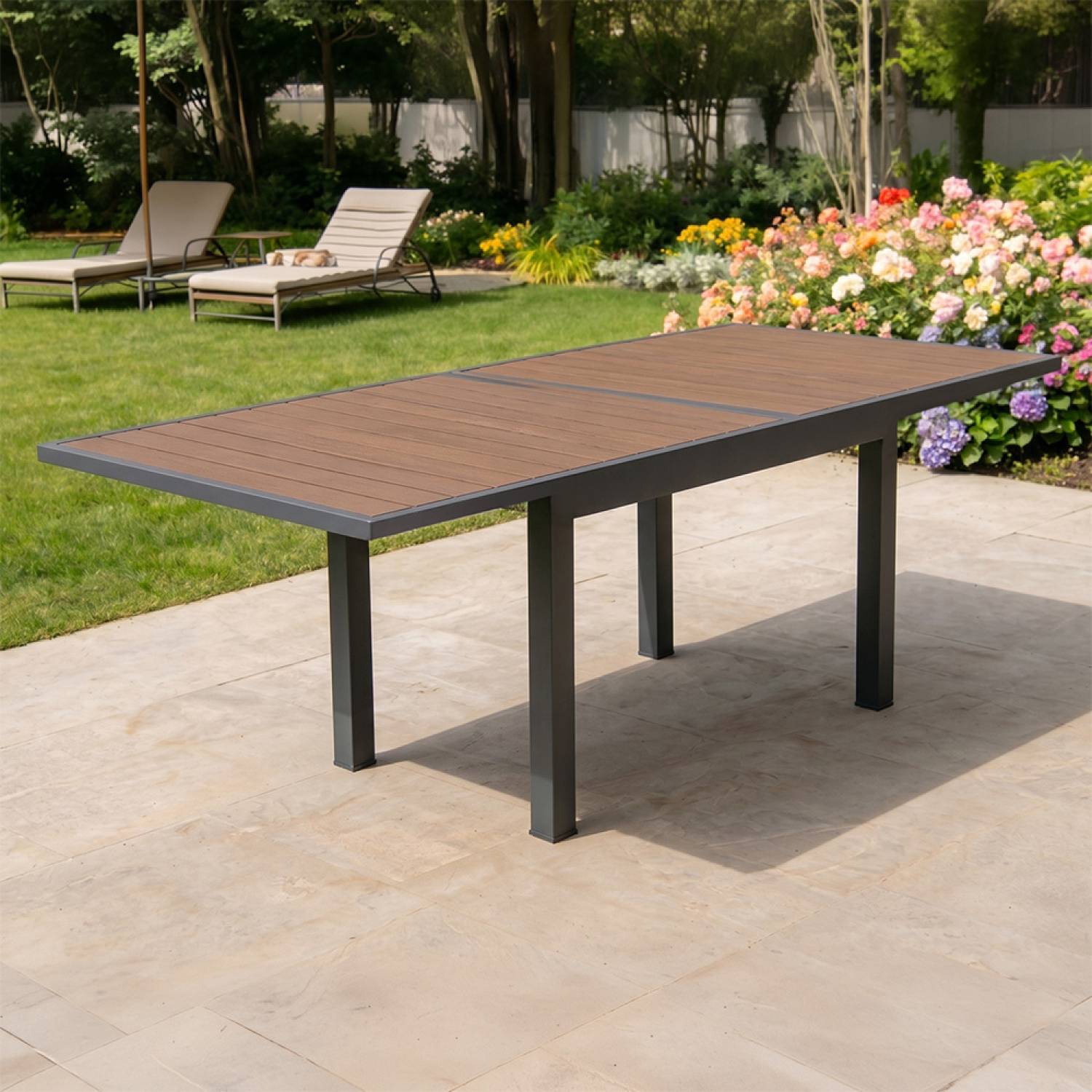 Table de jardin extensible 180 cm en aluminium et bois d'eucalyptus NIDO - Image 2