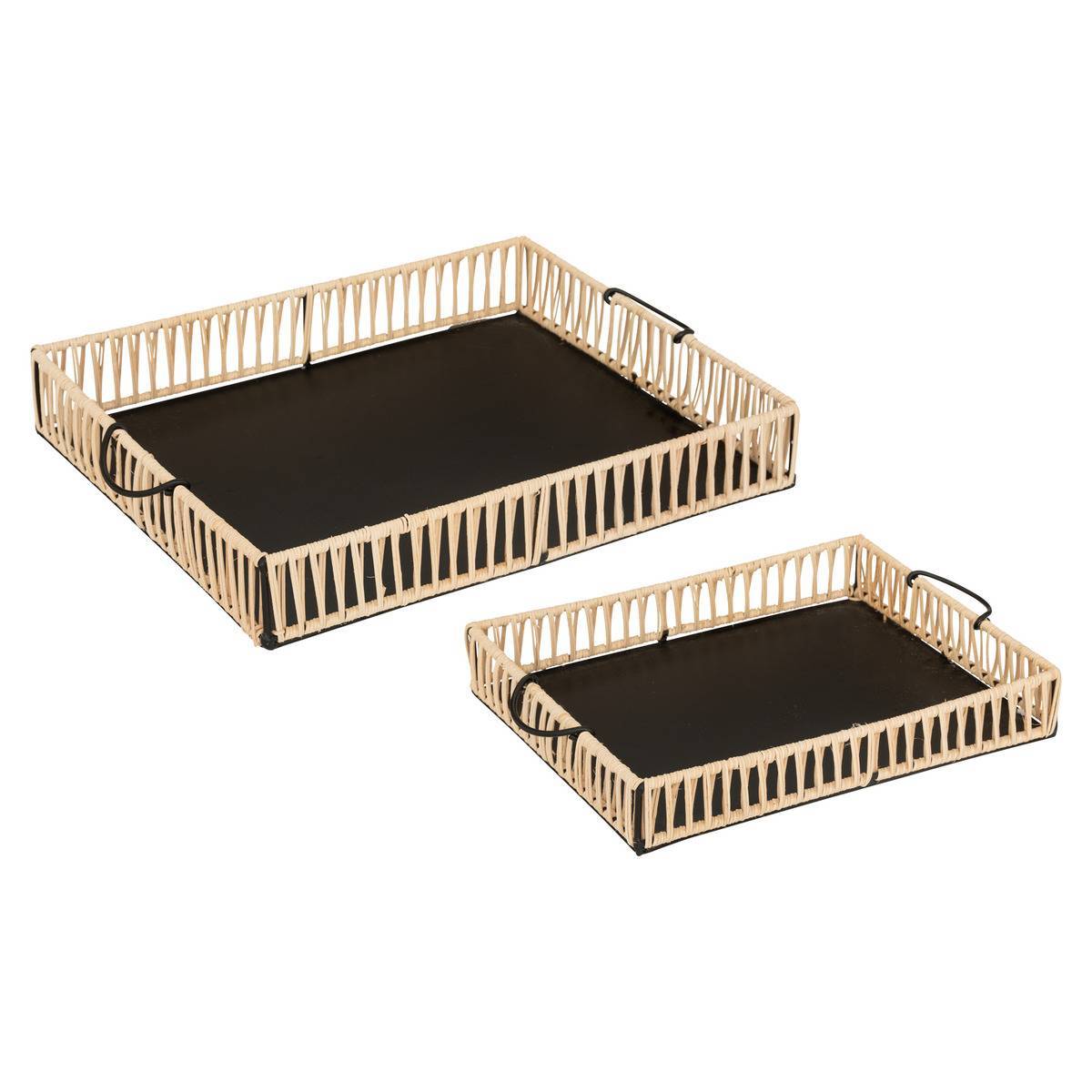 Atmosphera - Set de 2 plateaux "Cosy" métal et rotin - Atmosphera Créateur d'intérieur - Imagen 1