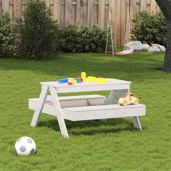 Table de pique-nique pour enfants bois massif de pin blanc 88 x 97 x 52 cm - PANGIVO - Image 3