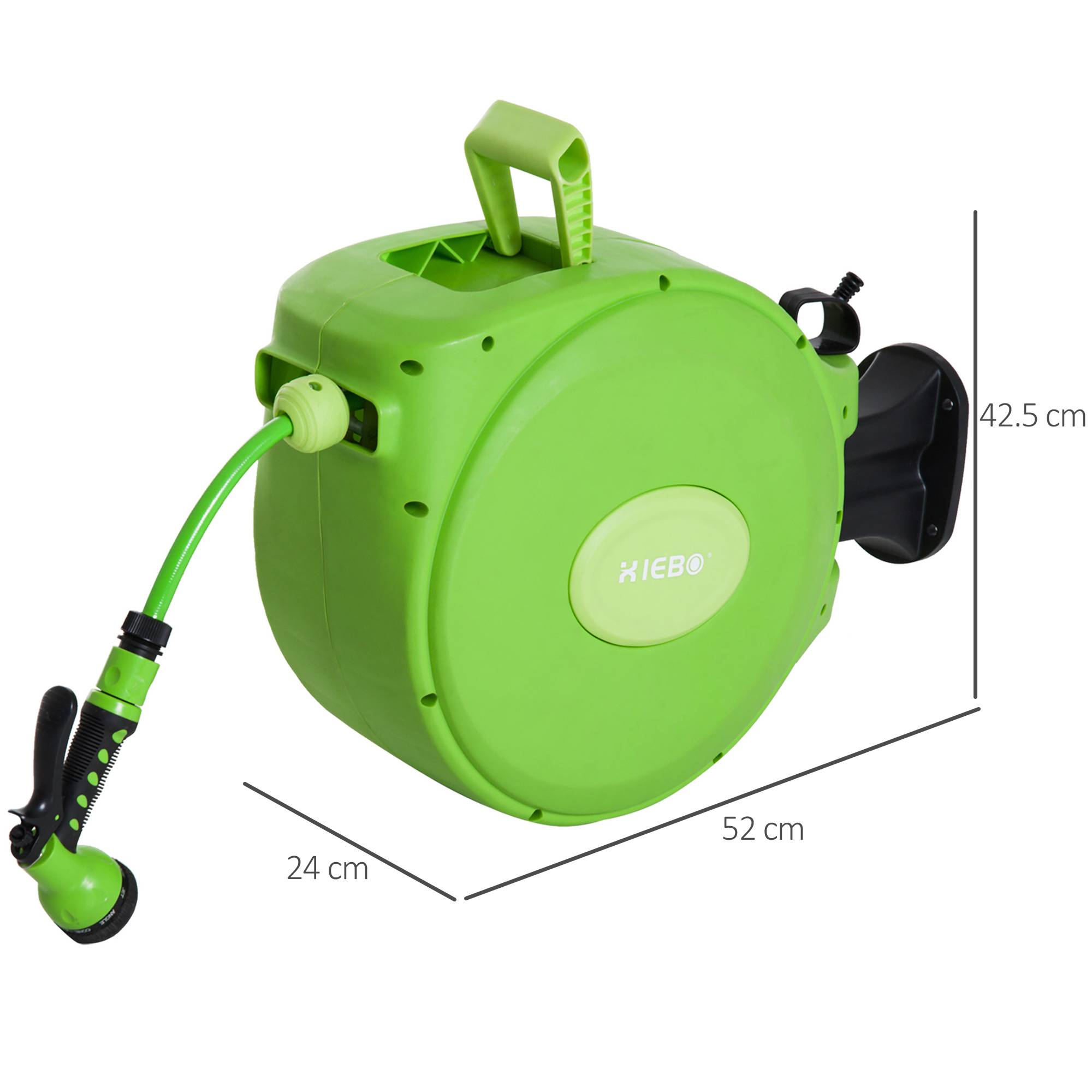 ComfortXL - Dévidoir mural automatique en PVC et PP vert avec tuyau d'arrosage 20 m pivotant à 180° pour jardin et terrasse - Image 3