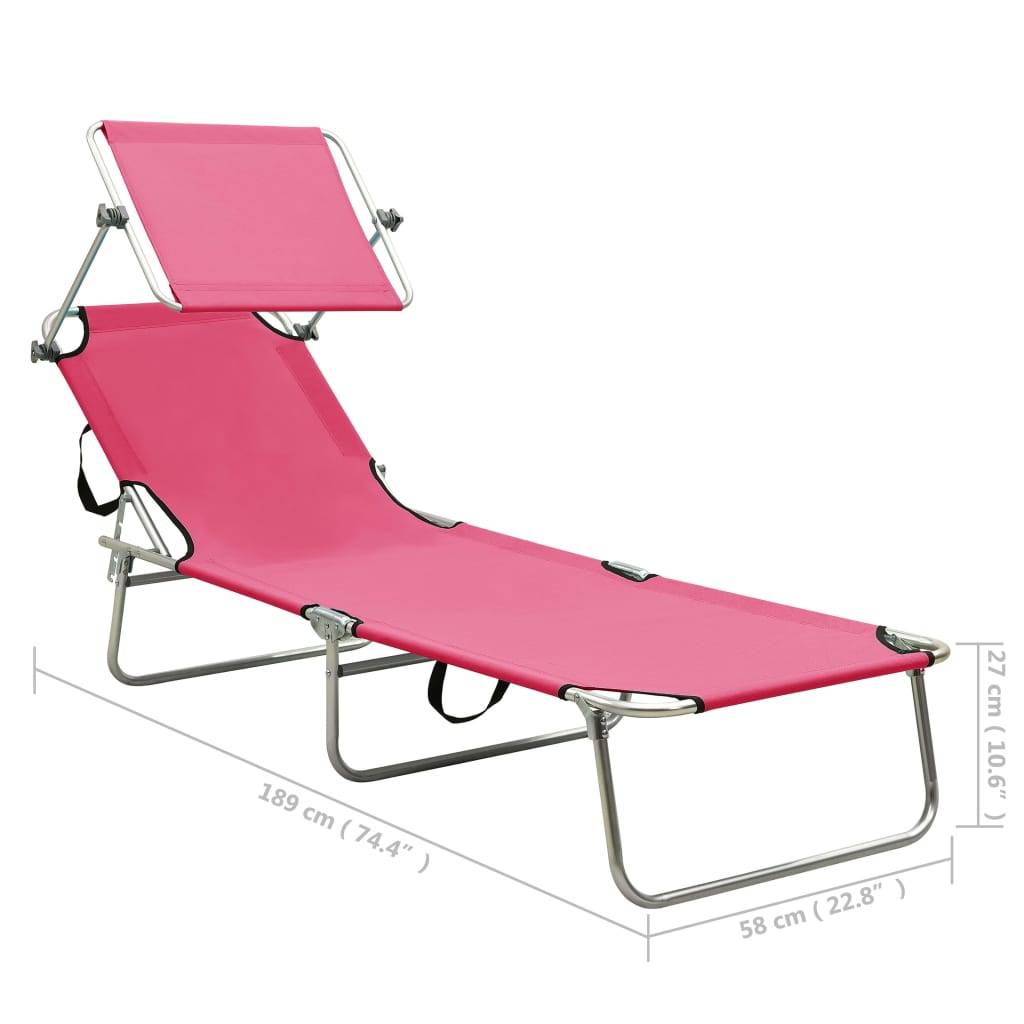 Helloshop26 - Transat chaise longue bain de soleil lit de jardin terrasse meuble d'extérieur pliable avec auvent acier rose magento - Image 8
