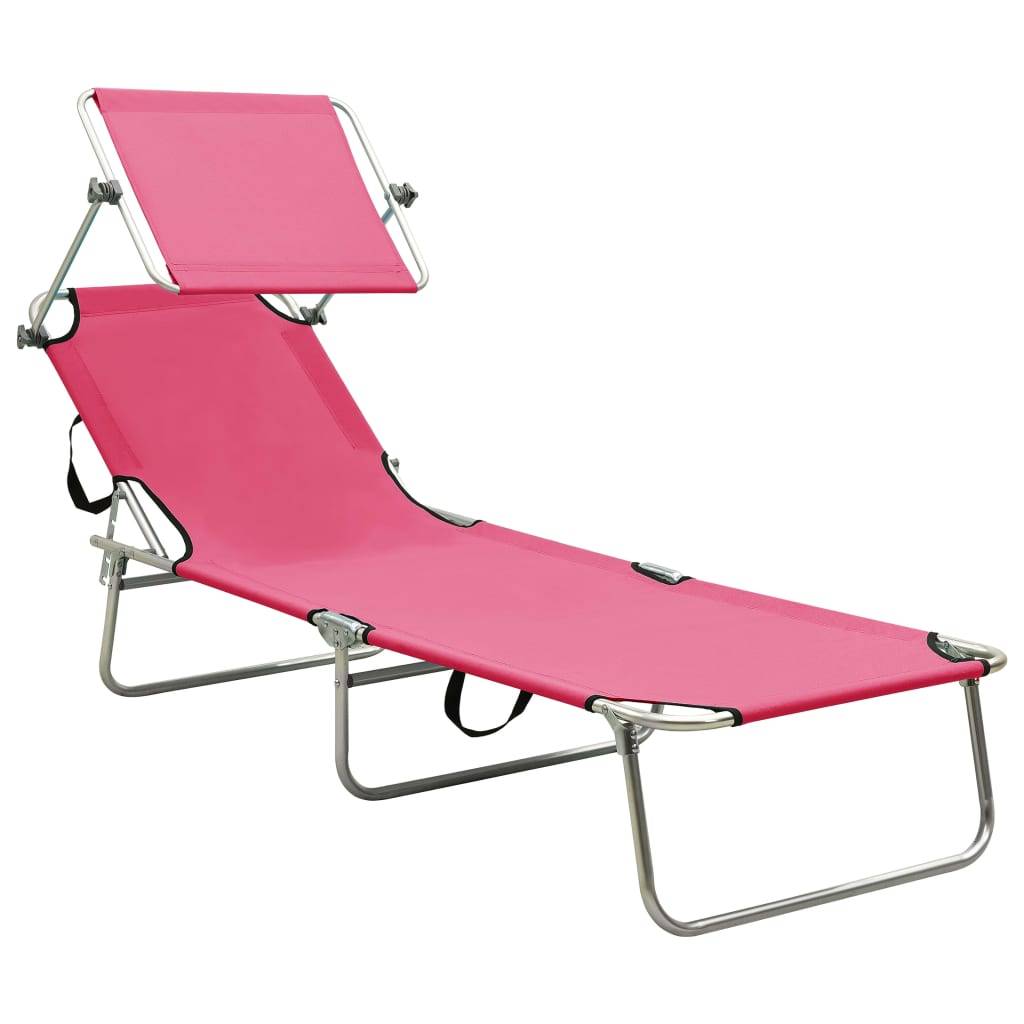 Helloshop26 - Transat chaise longue bain de soleil lit de jardin terrasse meuble d'extérieur pliable avec auvent acier rose magento - Image 2