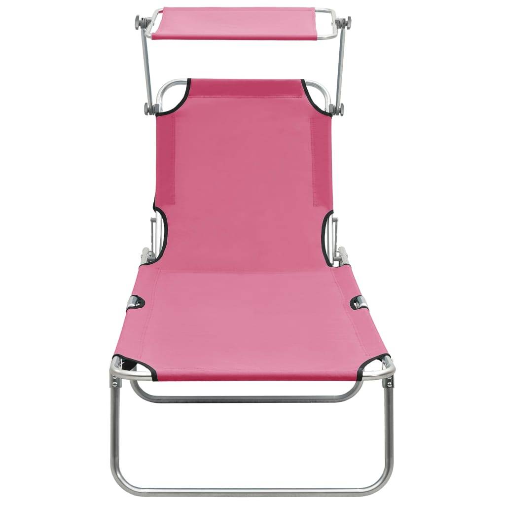 Helloshop26 - Transat chaise longue bain de soleil lit de jardin terrasse meuble d'extérieur pliable avec auvent acier rose magento - Image 3