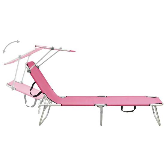 Helloshop26 - Transat chaise longue bain de soleil lit de jardin terrasse meuble d'extérieur pliable avec auvent acier rose magento - Image 4