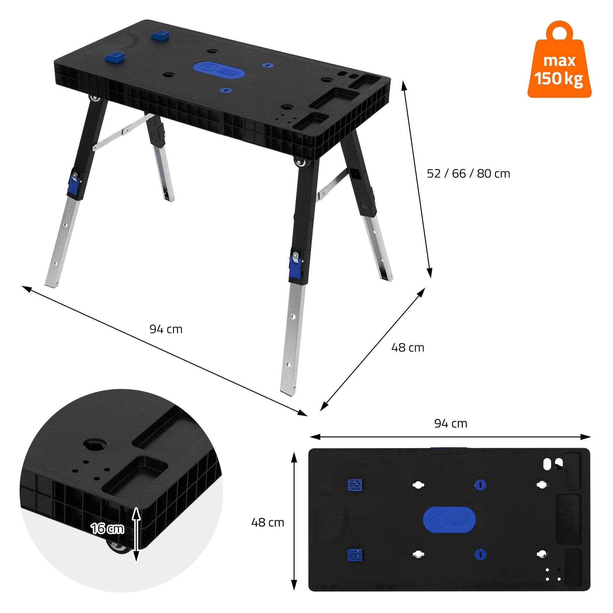 Établi portable Plan de travail Travail du bois Pliable 100 kg Workhor- AB Tools