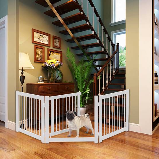 Barrière de Porte pour Chien Pliable Barrière de Sécurité pour Animaux en Bois de Pin 206 x 61cm - Image 3