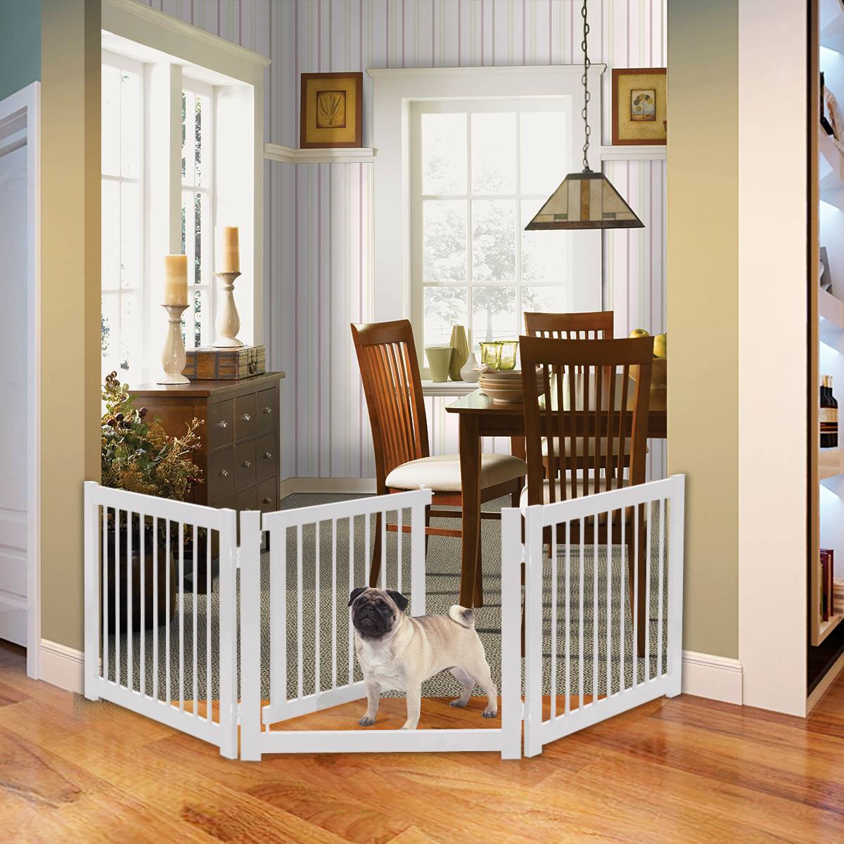 Barrière de Porte pour Chien Pliable Barrière de Sécurité pour Animaux en Bois de Pin  206 x 61cm - Image 2