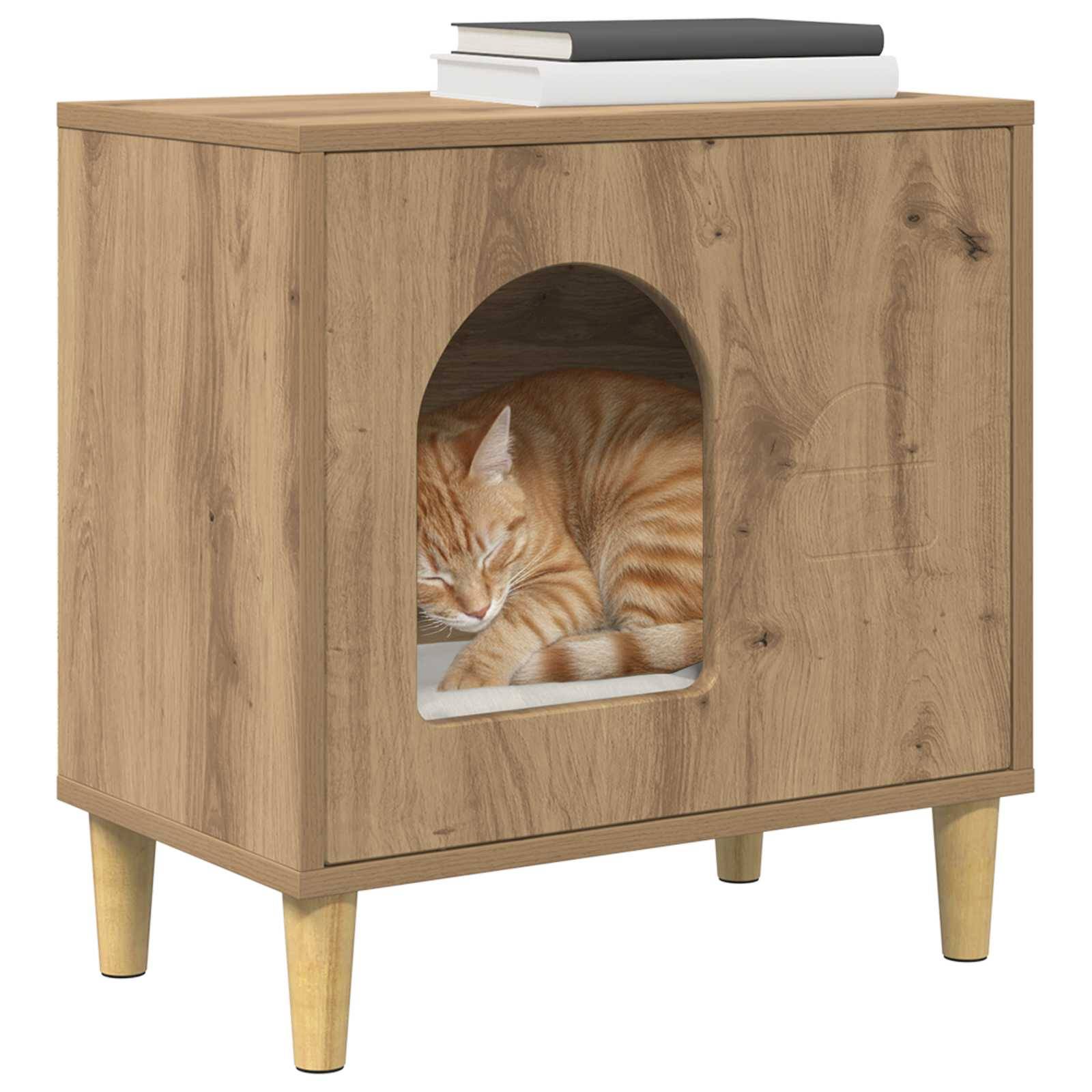 Maison pour chat bois d'ingénierie chêne artisan 51 x 30 x 52 cm, Poids:9.37kg - PANGIVO - Image 3