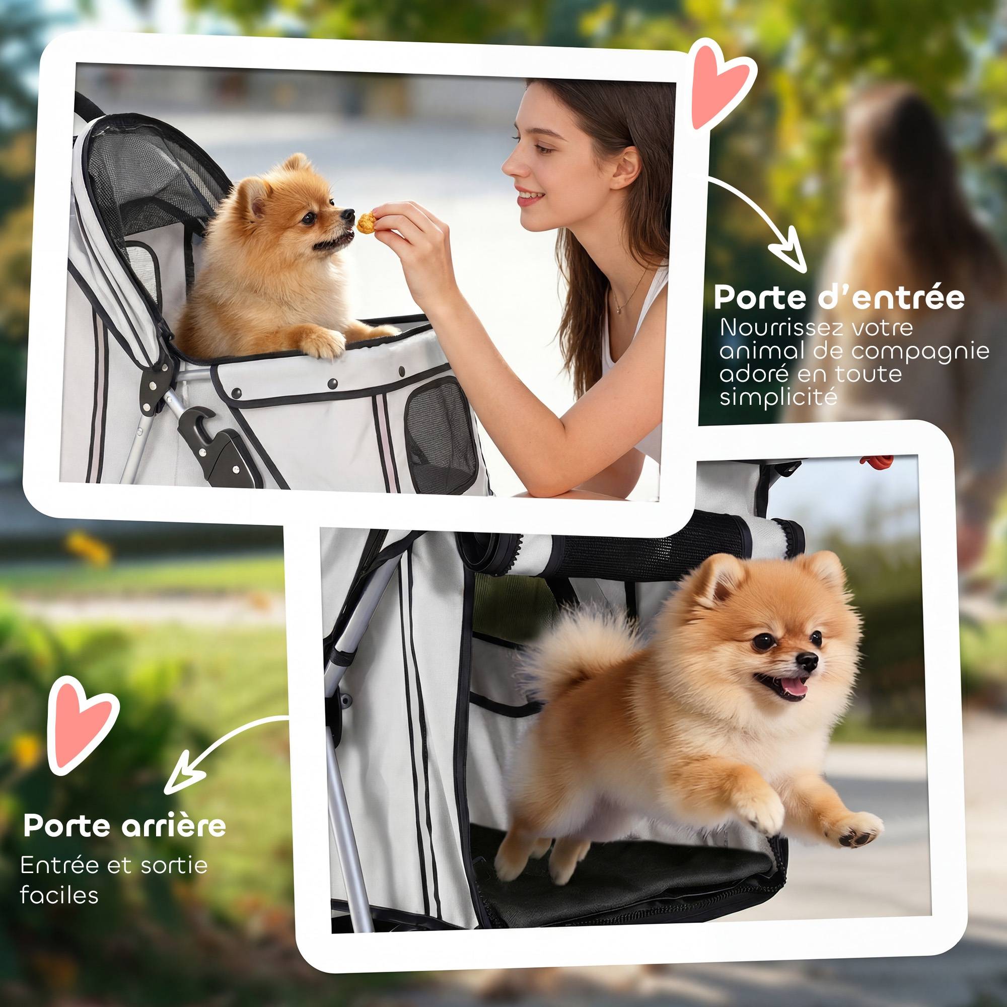 Poussette pour Chien 4 Roues, Chariot Pliable avec Auvent Réglable, Panier de Rangement, 77x44x102cm, Gris - Image 9
