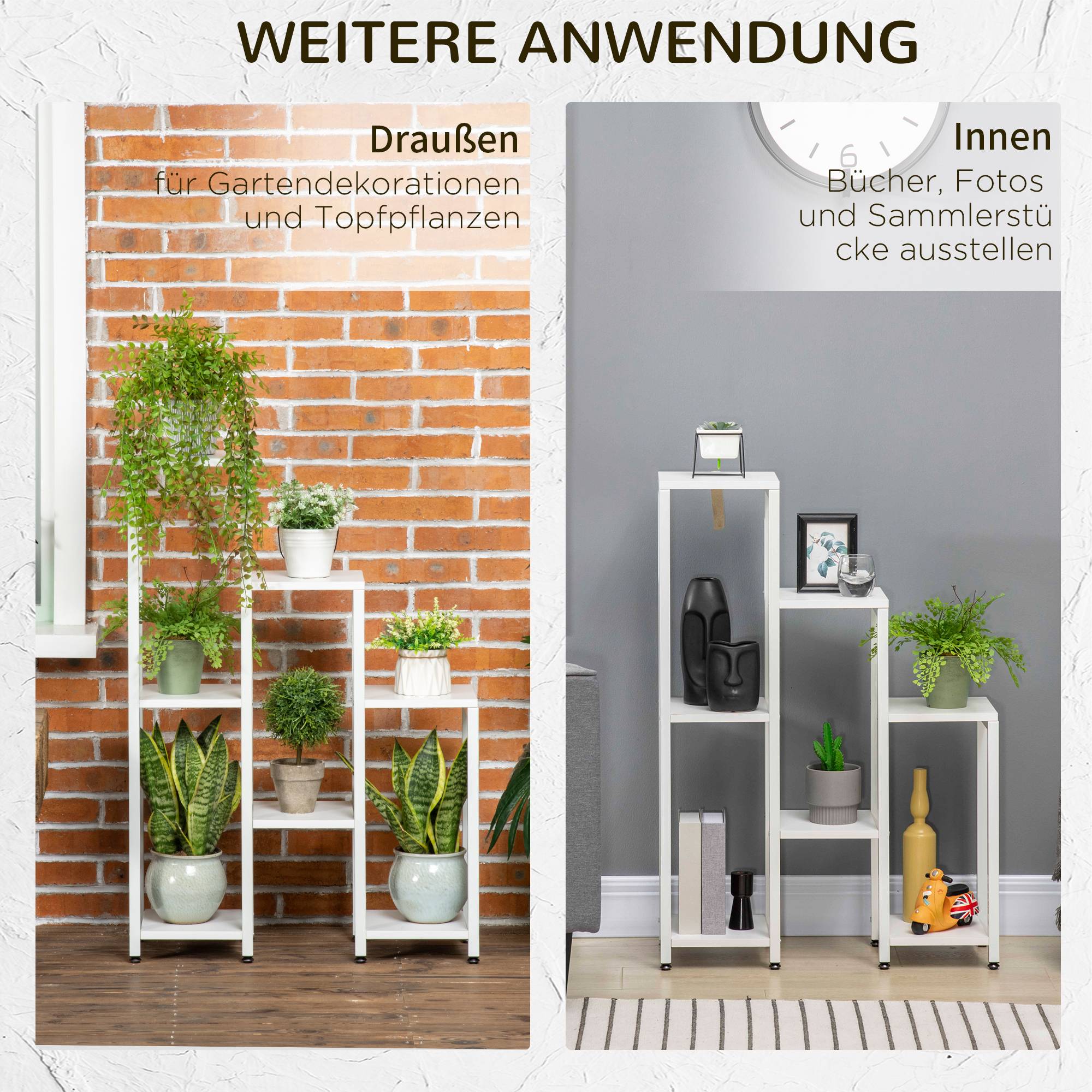 Porte-plantes 7 niveaux bois et acier avec dispositif anti-basculement blanc 65x23x94cm - ComfortXL Outdoor Living - Image 8