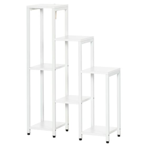 Porte-plantes 7 niveaux bois et acier avec dispositif anti-basculement blanc 65x23x94cm - ComfortXL Outdoor Living - Image 2
