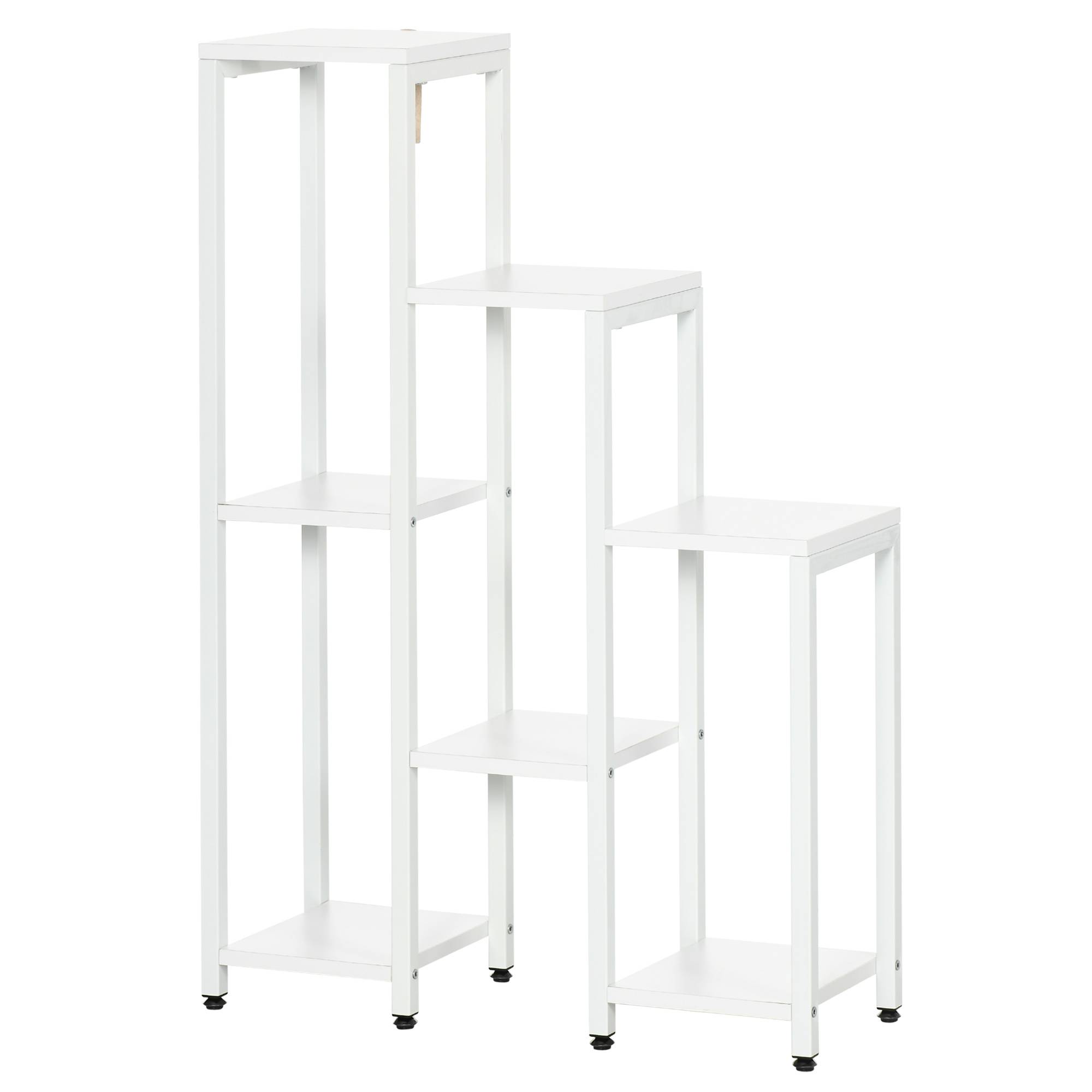 Porte-plantes 7 niveaux bois et acier avec dispositif anti-basculement blanc 65x23x94cm - ComfortXL Outdoor Living - Image 2