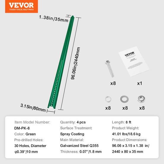 VEVOR Lot 4 poteaux signalisation U 2.4m, acier vert, jardin. - Image 7