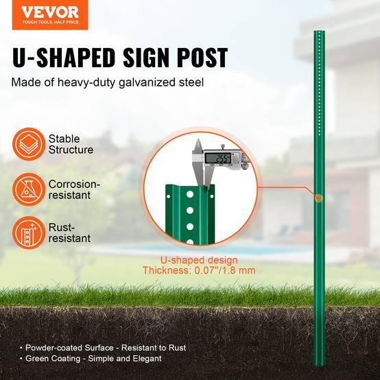 VEVOR Lot 4 poteaux signalisation U 2.4m, acier vert, jardin. - Image 2