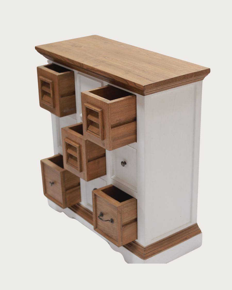 Inda - Petit buffet en Mindy massif blanc et naturel 80 cm - UNIQKA - Imagen 4