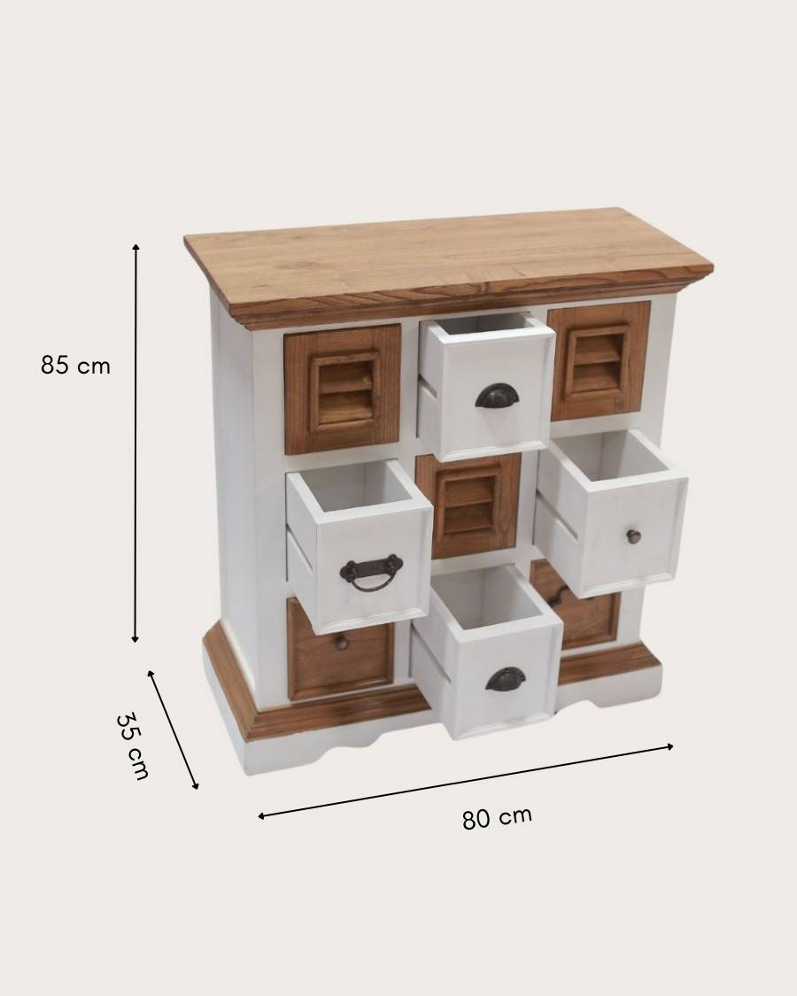 Inda - Petit buffet en Mindy massif blanc et naturel 80 cm - UNIQKA - Imagen 8