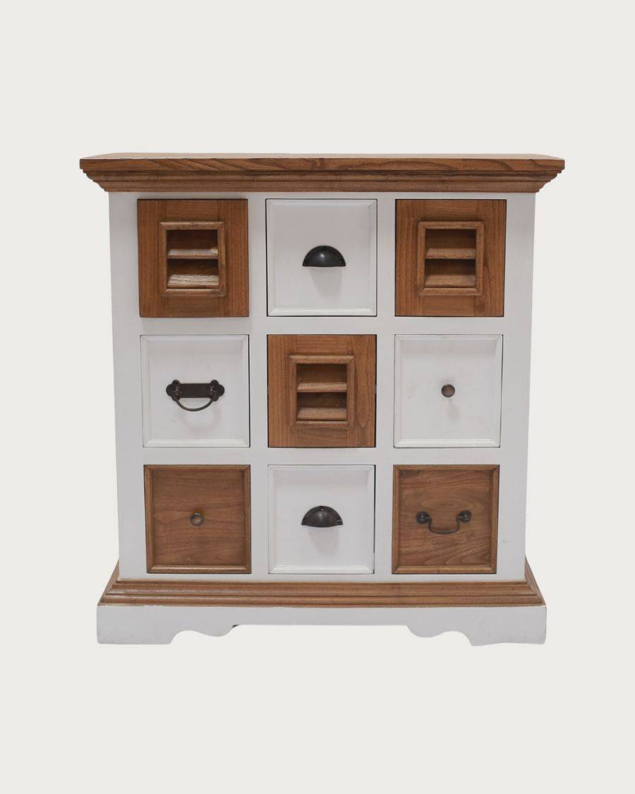 Inda - Petit buffet en Mindy massif blanc et naturel 80 cm - UNIQKA - Imagen 1