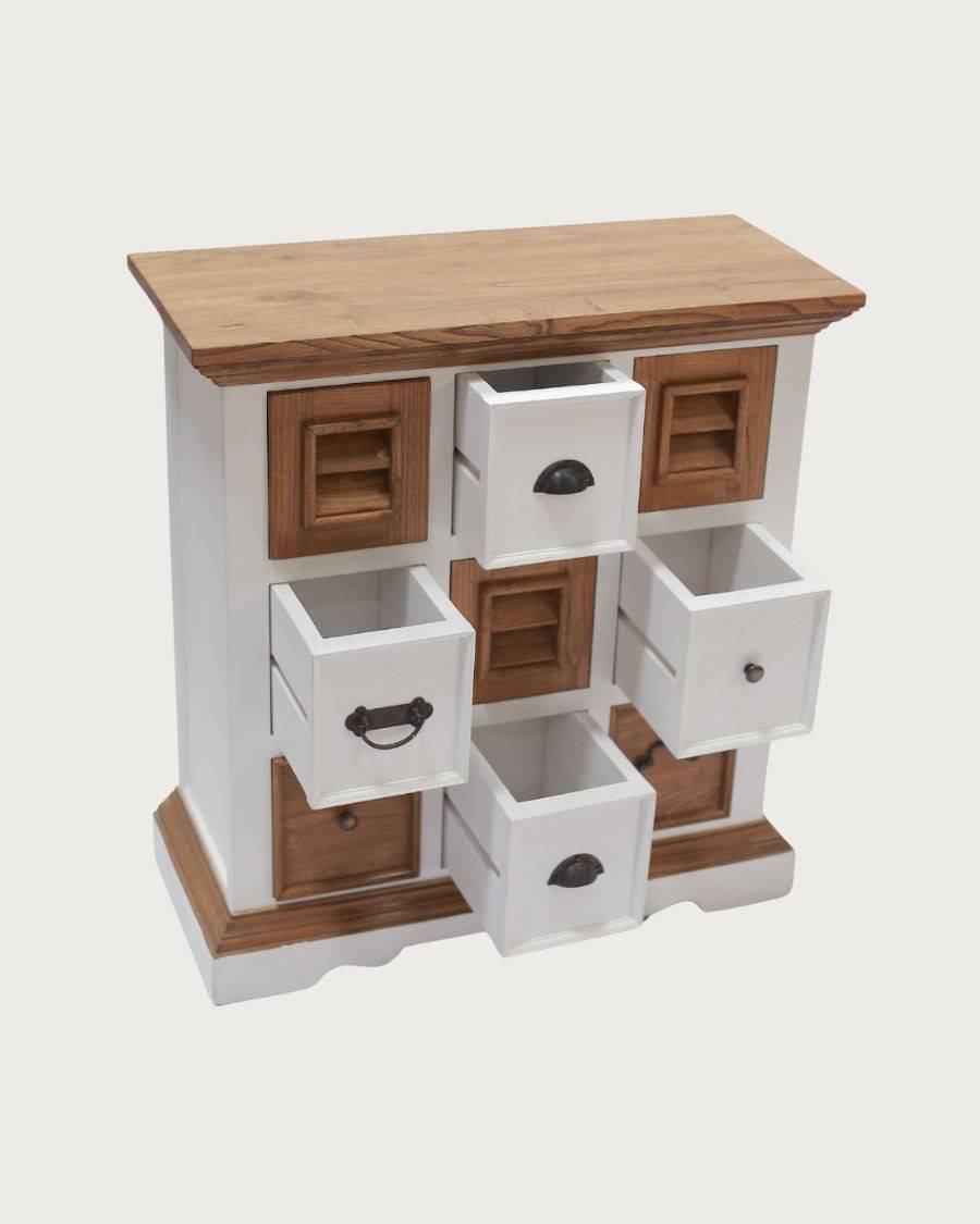Inda - Petit buffet en Mindy massif blanc et naturel 80 cm - UNIQKA - Imagen 5